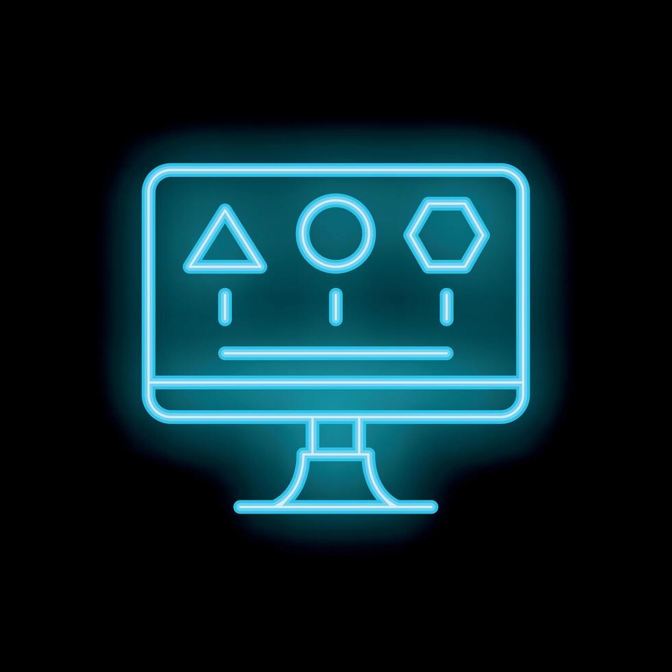 Computer screen displaying geometric shapes in neon light vector