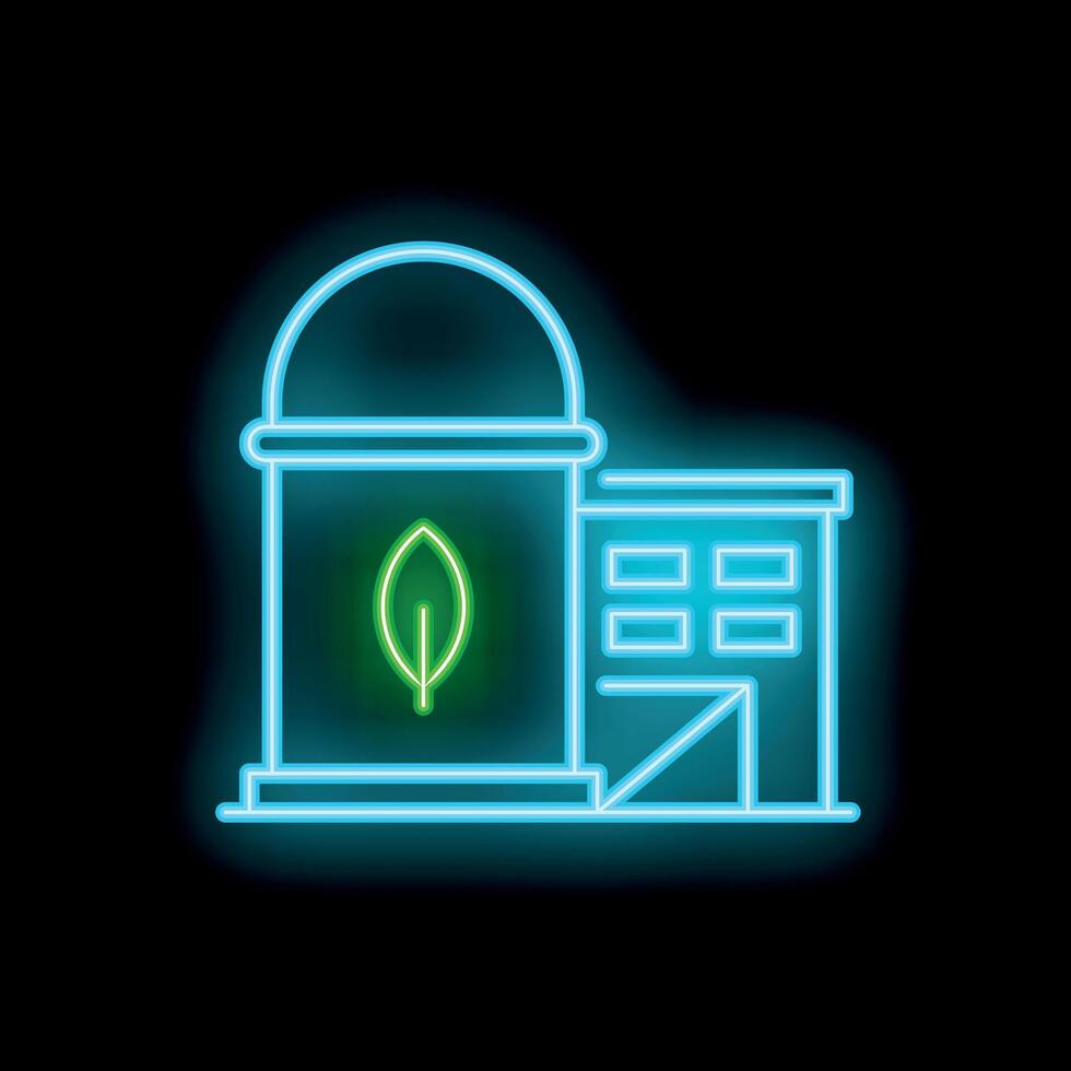 Neon ecology concept with biogas plant and storage building icon vector