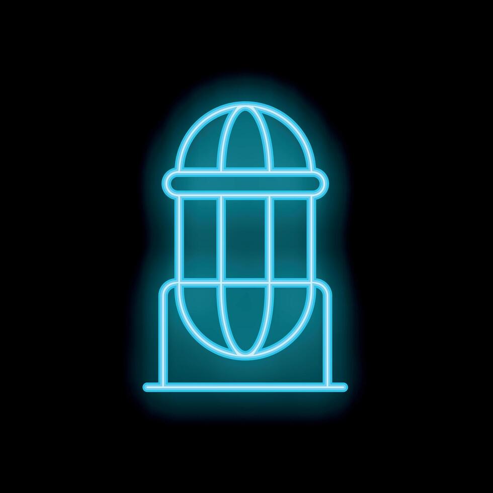 Blue neon icon of a vintage microphone glowing on a black background vector