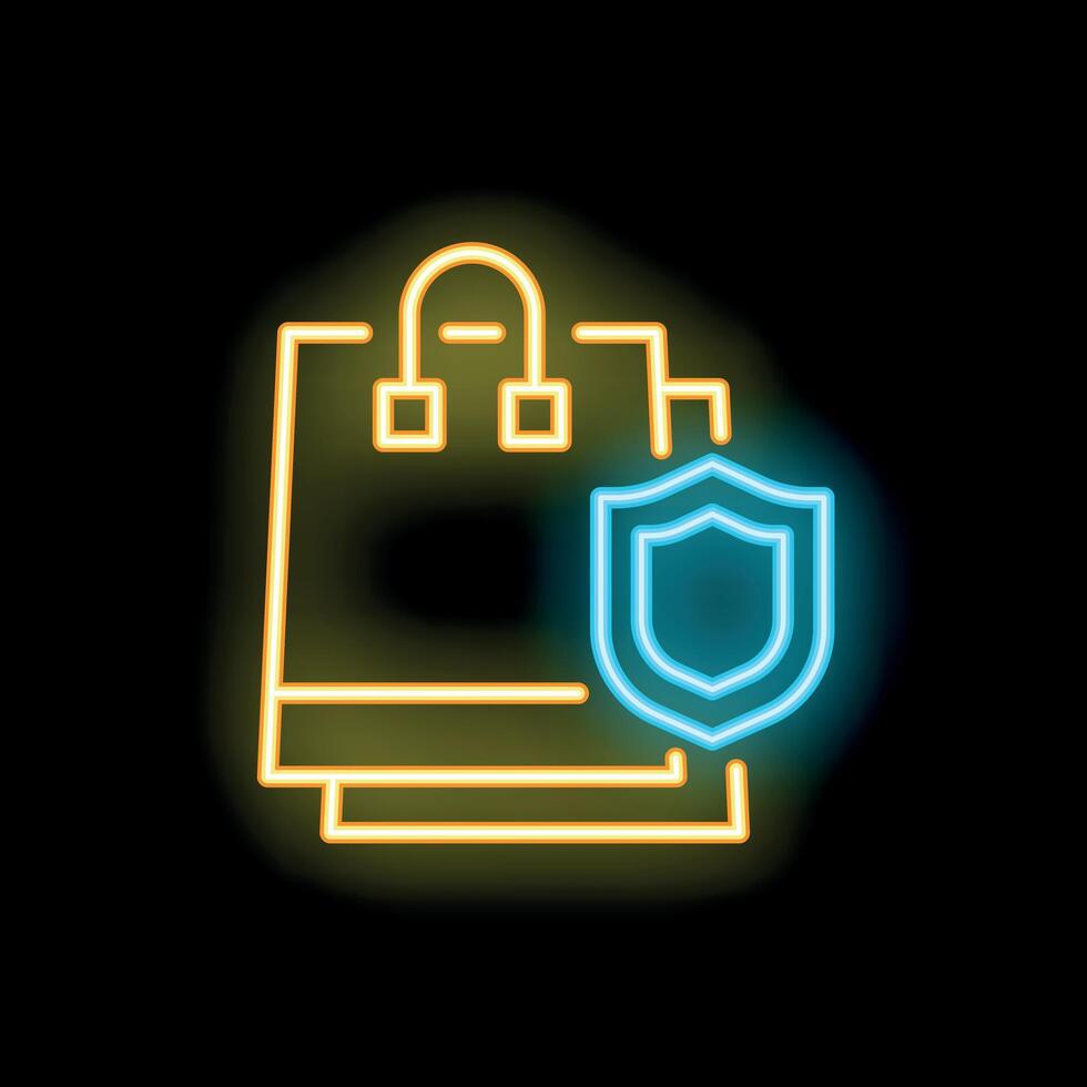 Neon icon of shopping bags representing secure online shopping experience vector