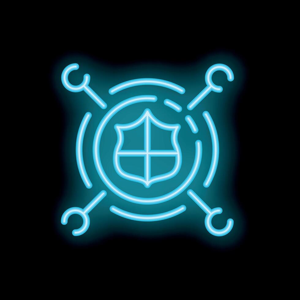 Neon cyber security shield icon protecting data with digital network connections vector