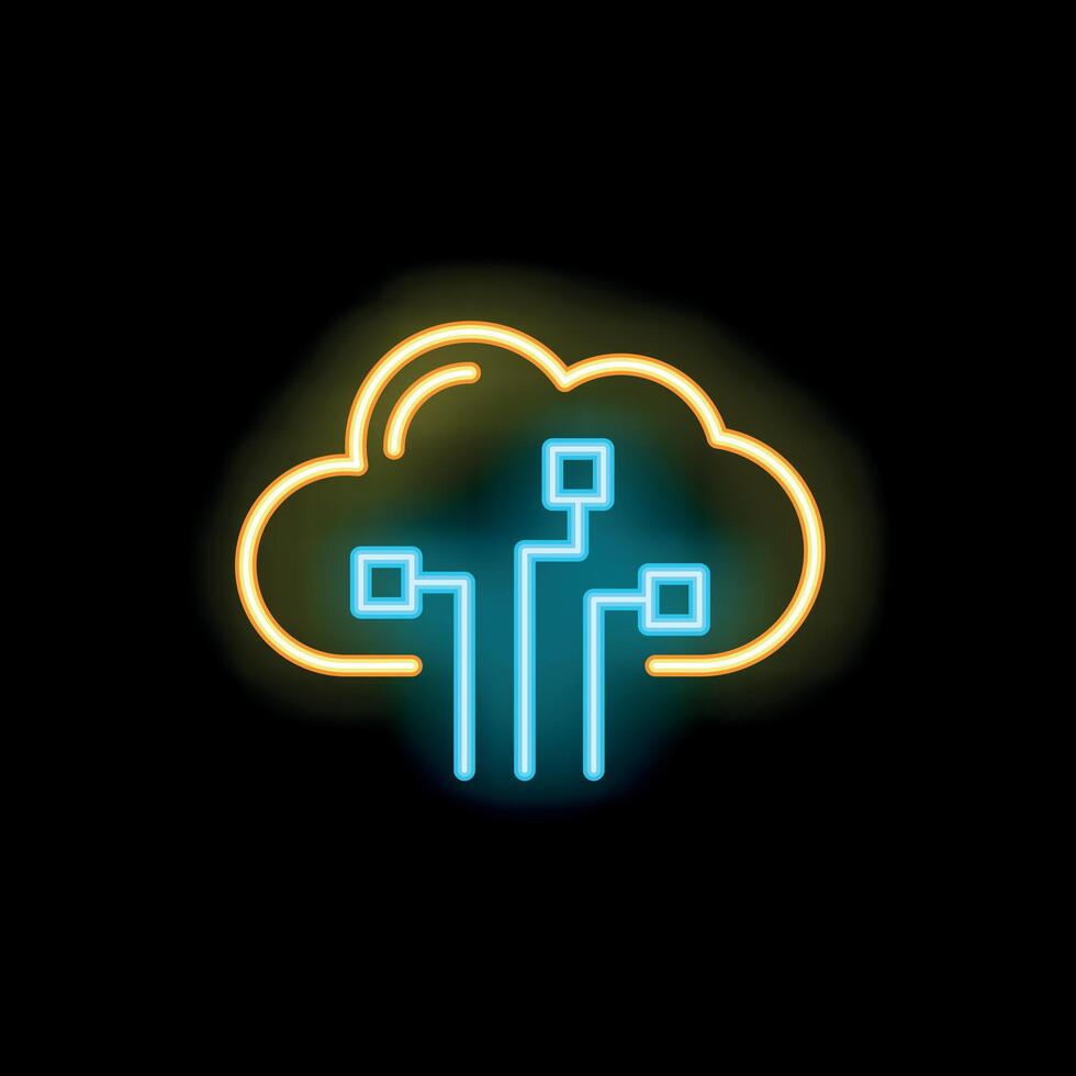 Neon cloud computing icon representing data storage and network connectivity vector