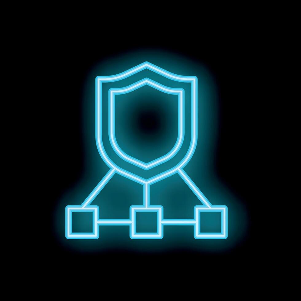 Neon icon of shield protecting network servers vector