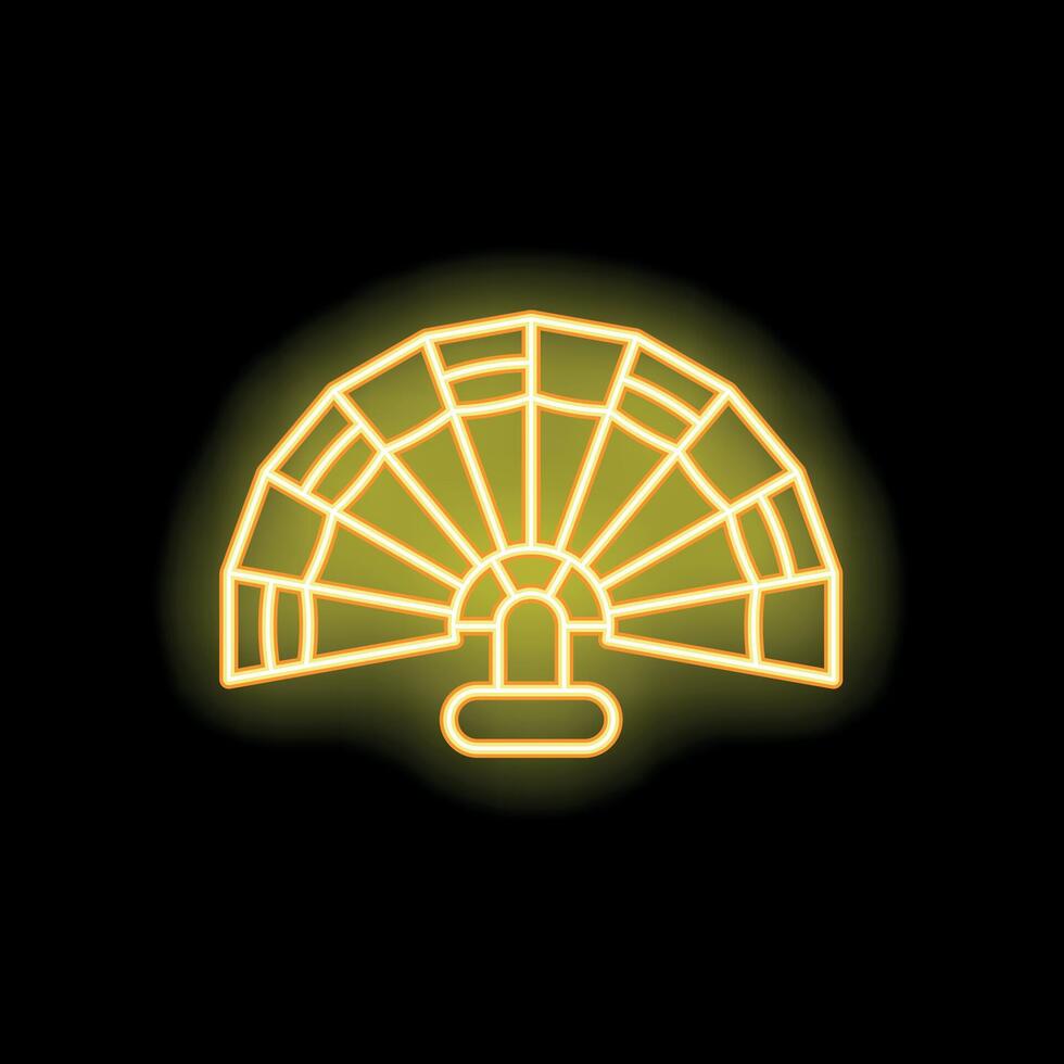 Neon yellow hand fan glowing on dark background vector