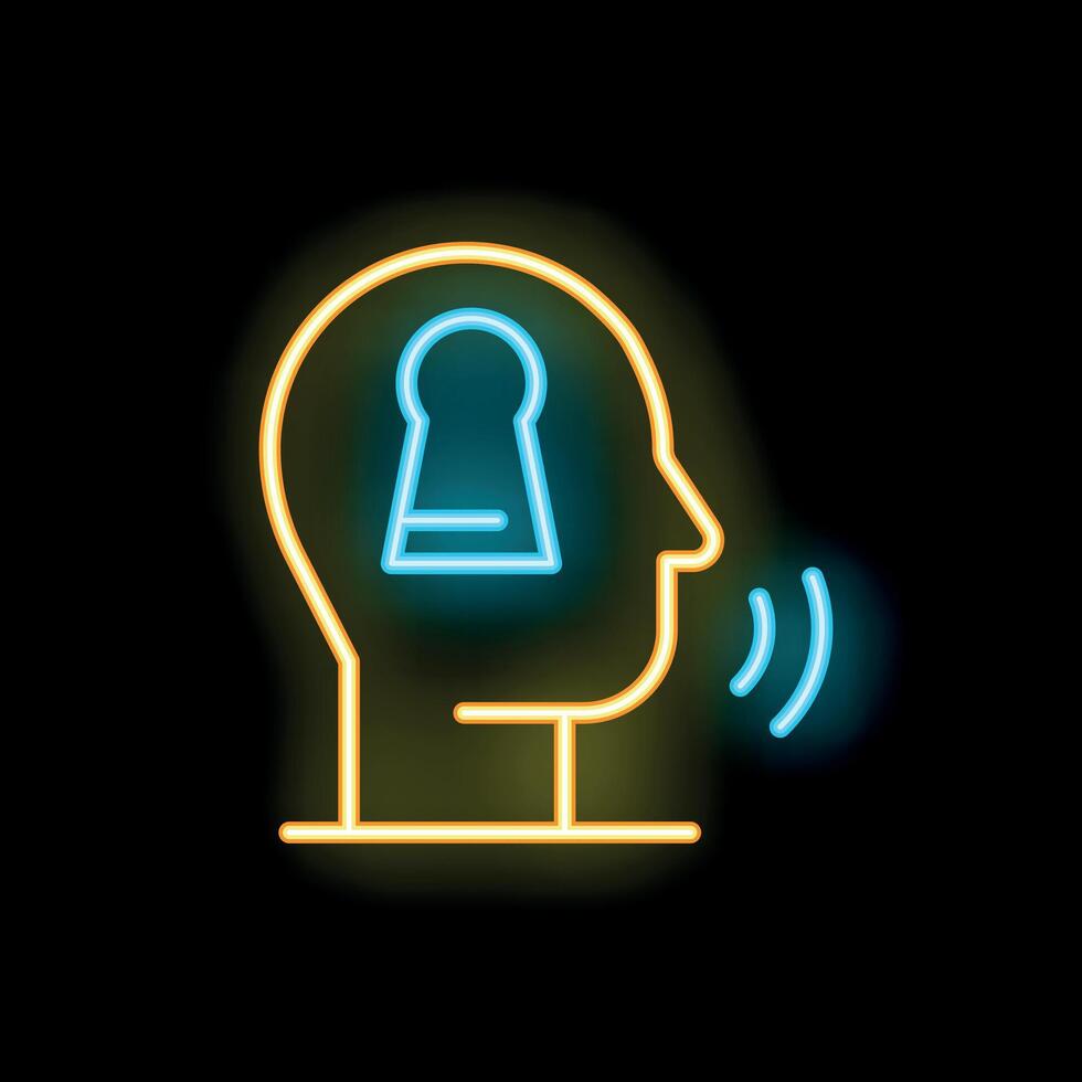Neon icon of head with keyhole speaking and sharing ideas vector