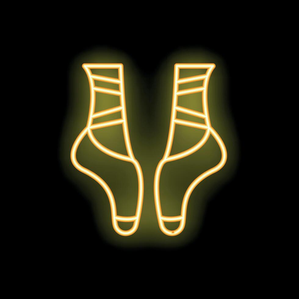 Neon sign representing ballet shoes on a black background vector
