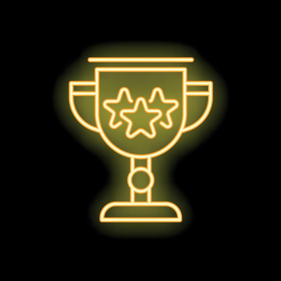 Golden trophy with three stars is glowing in the dark vector