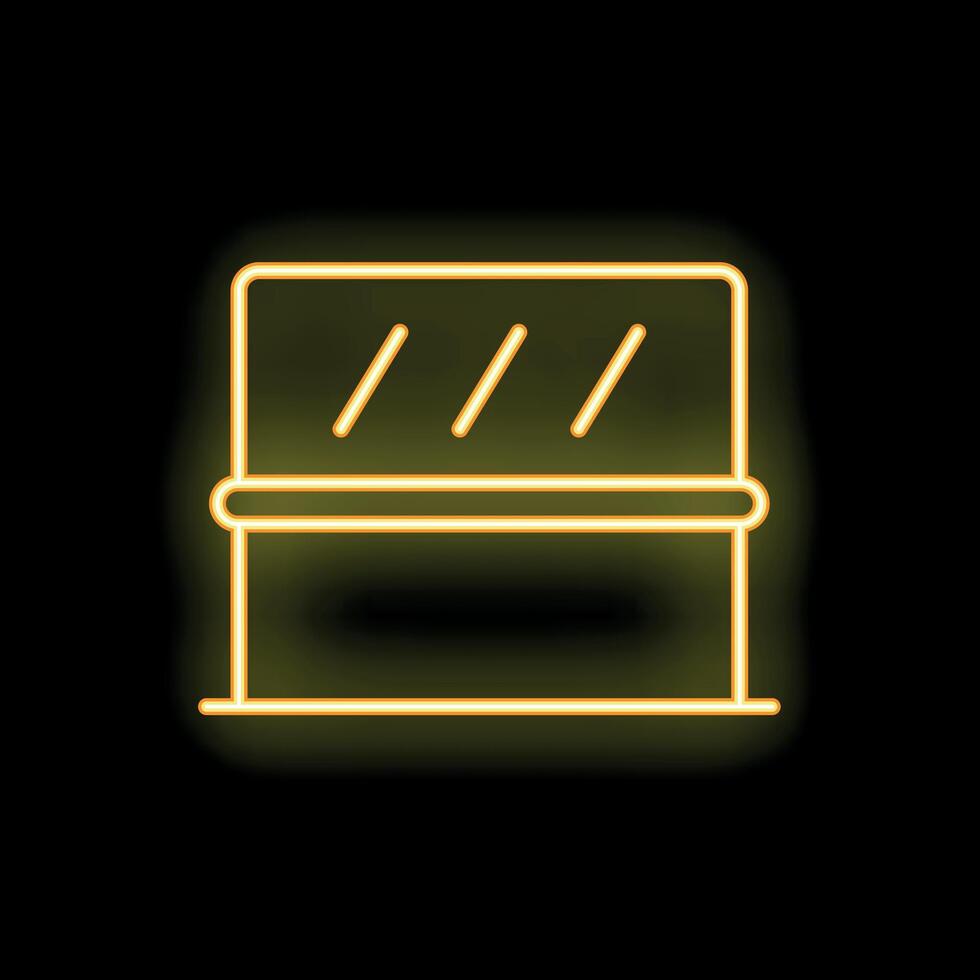 Neon yellow shop counter displaying products on black background vector