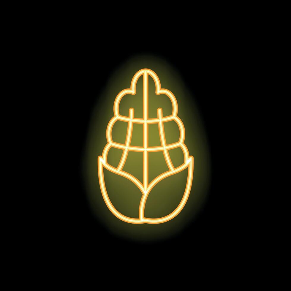 Neon icon of corncob glowing on dark background vector