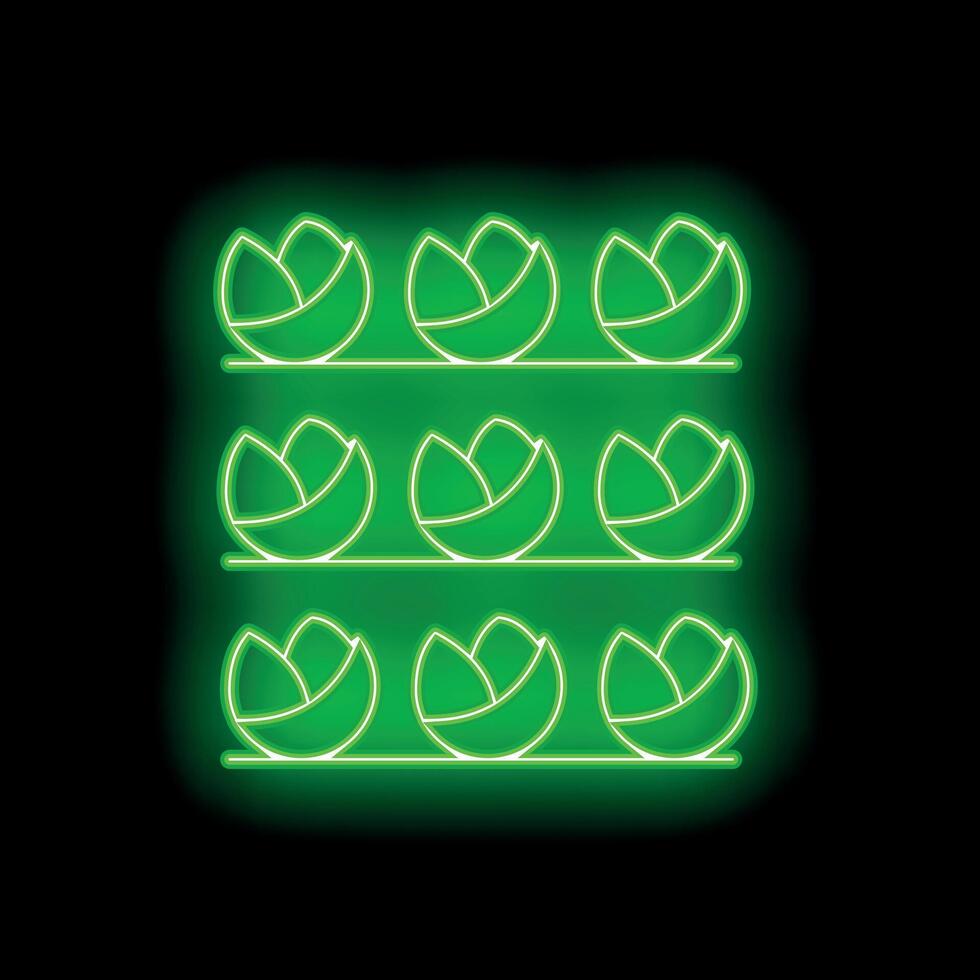 Green neon sign of cabbage growing on vertical farm vector