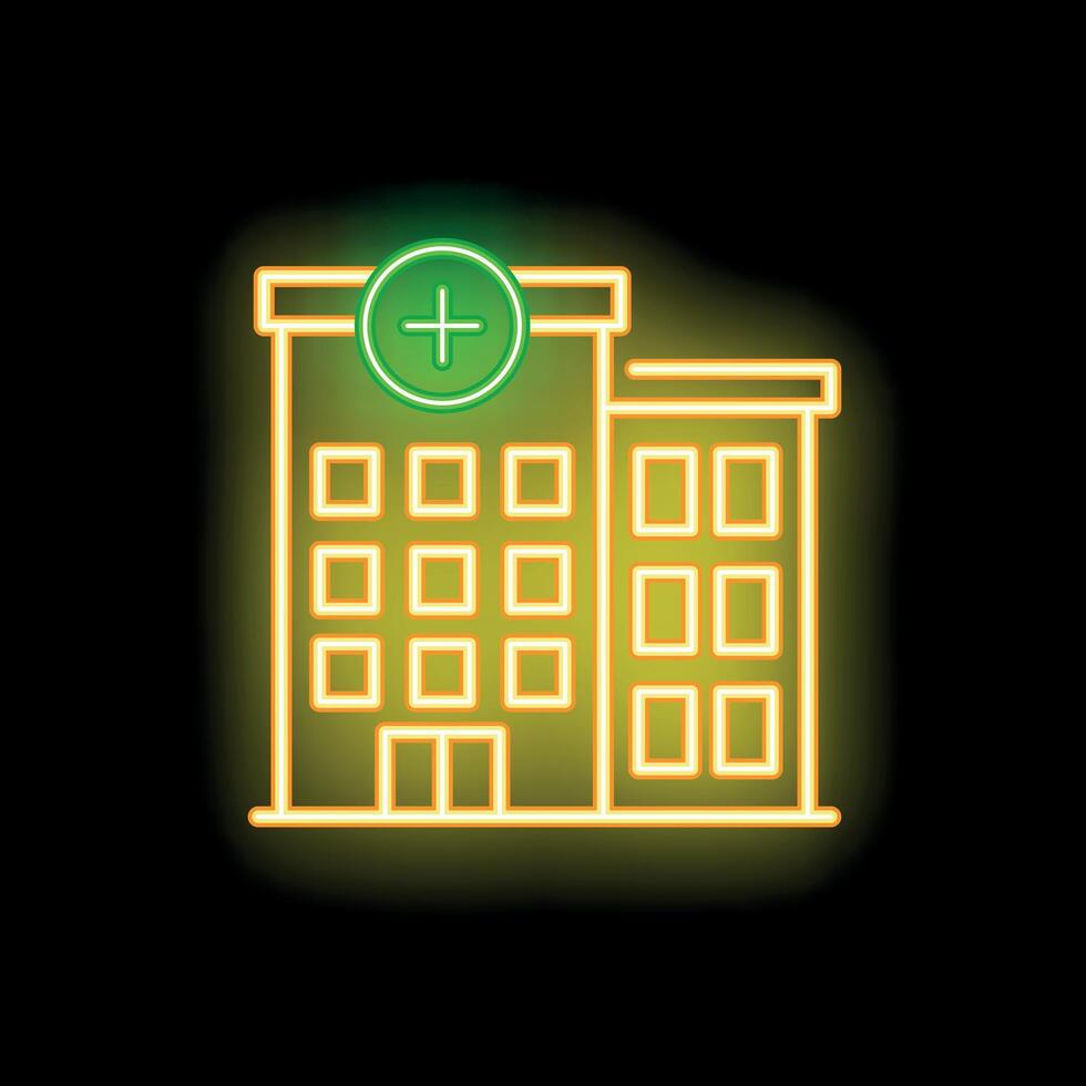 Neon hospital building shining on a black background vector