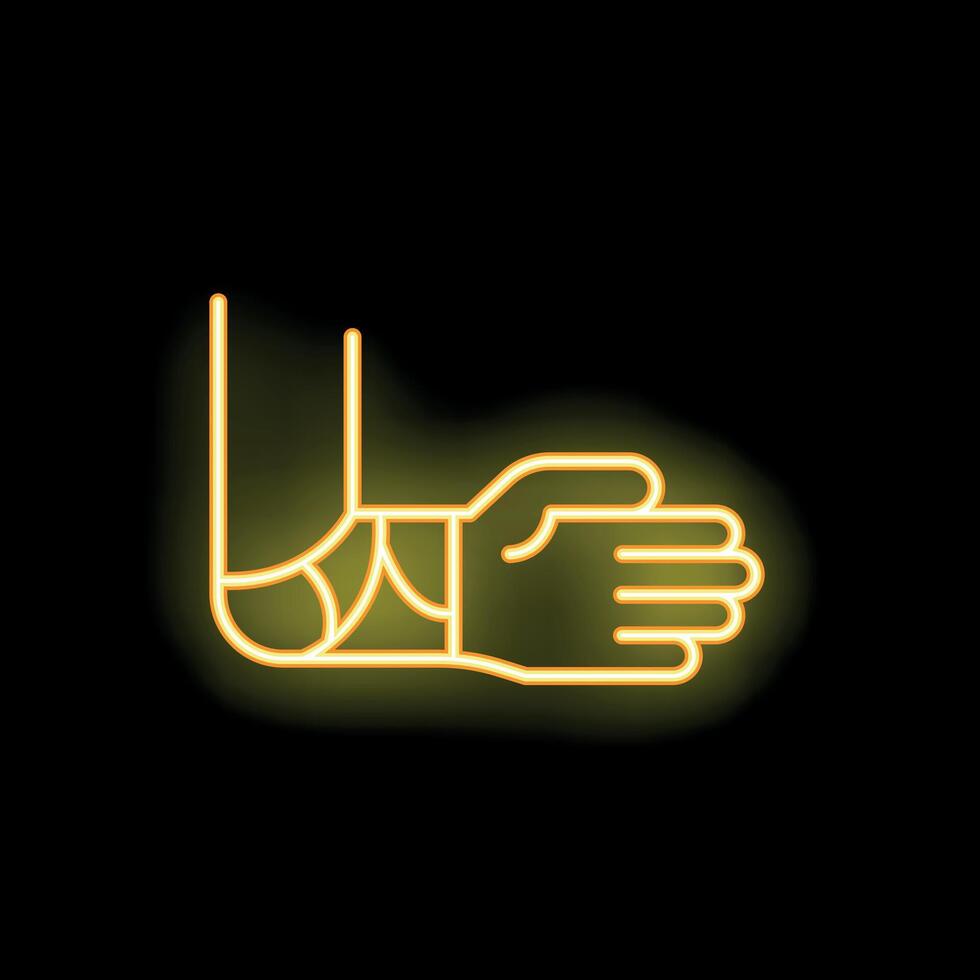 Neon sign of injured arm with bandage glowing yellow light vector