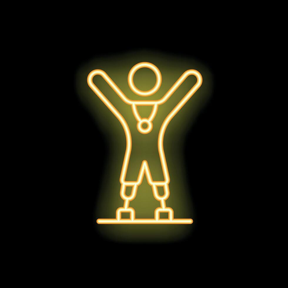 Paralympic athlete celebrating with a medal in neon light style vector