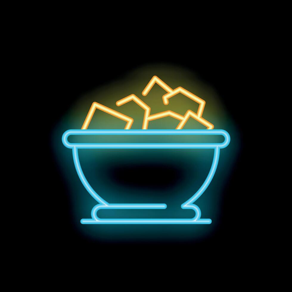 Neon style icon of sugar cubes being served in bowl for trendy cafe signage vector