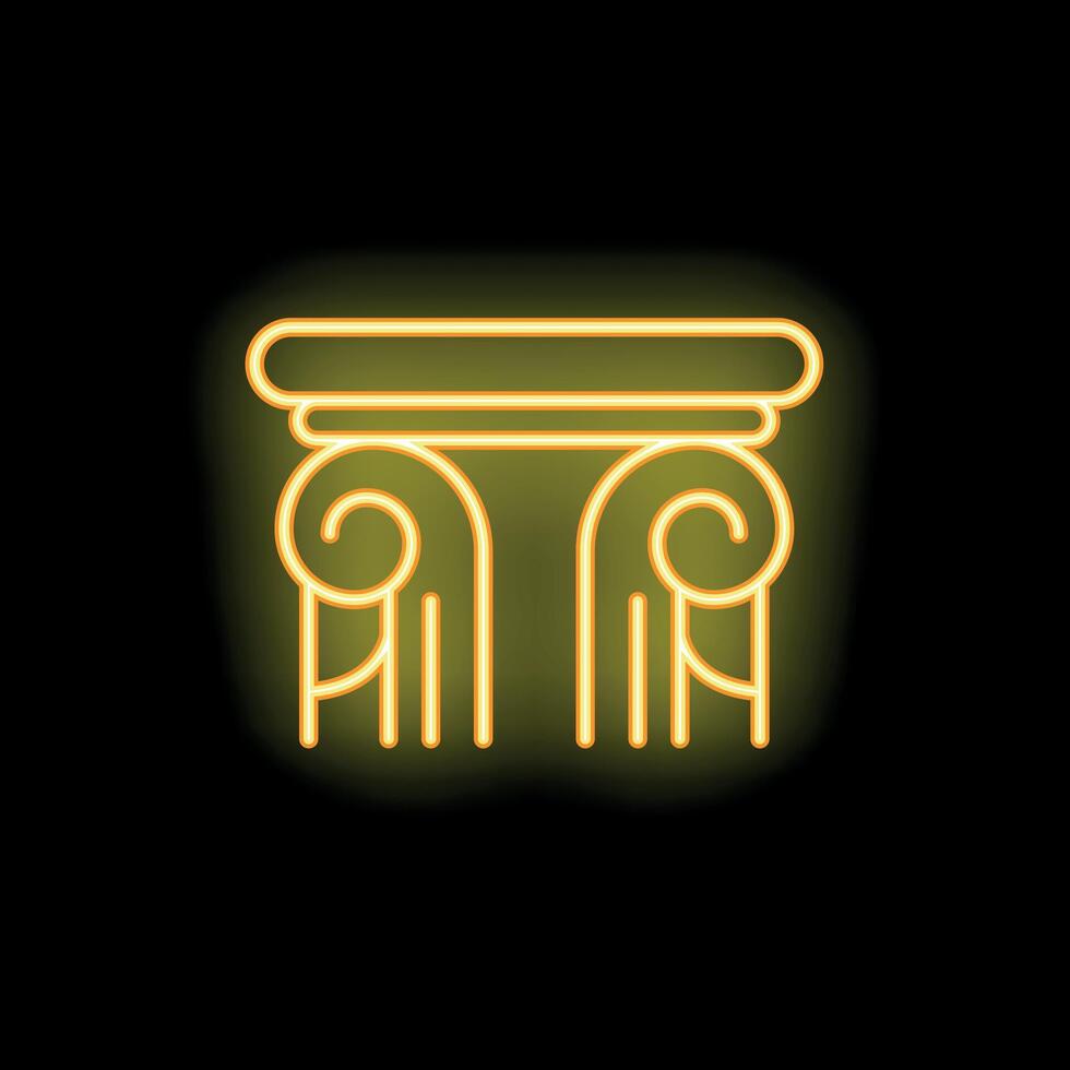Yellow neon sign representing an ancient greek column on a black background vector