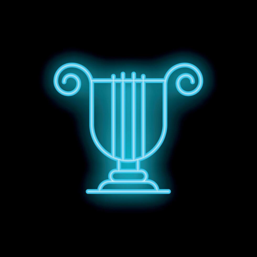 Blue neon lyre glowing on dark background vector