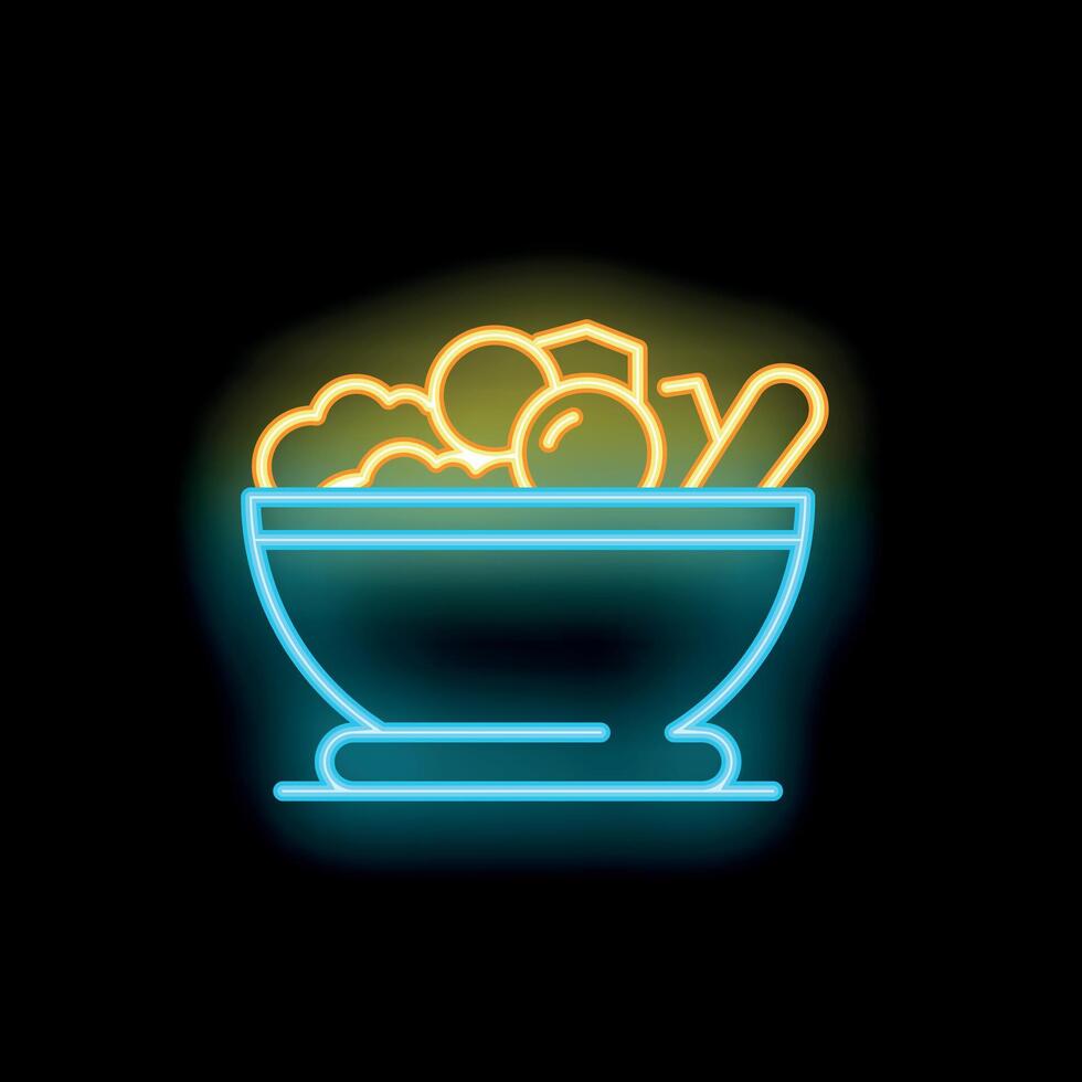 Neon sign of a bowl overflowing with healthy food promoting a nutritious lifestyle vector