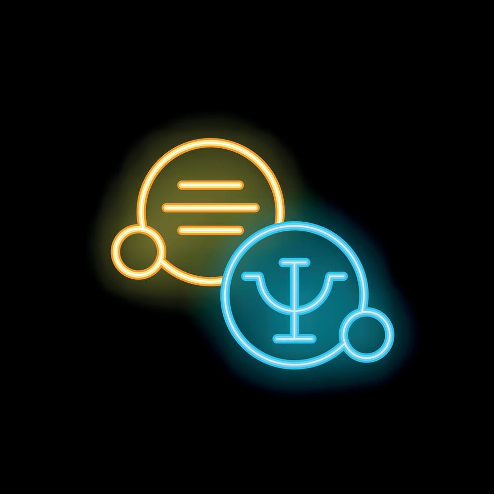 Neon sign representing psychotherapy session with speech bubble and psychology symbol vector