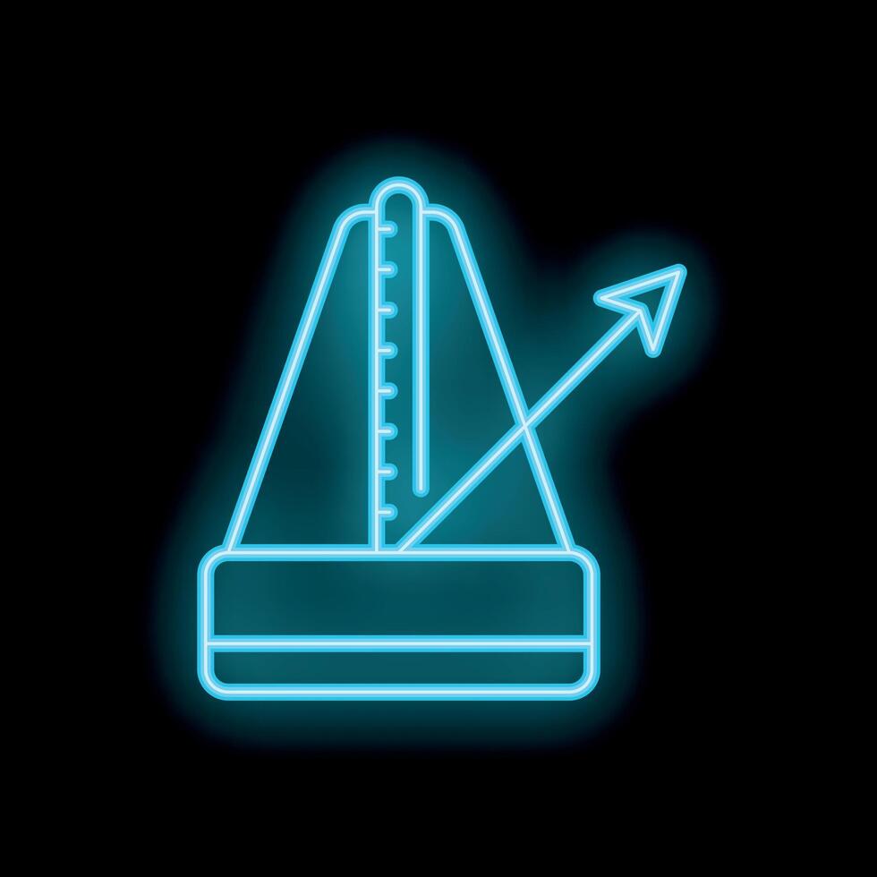Blue neon metronome showing increasing tempo on black background vector