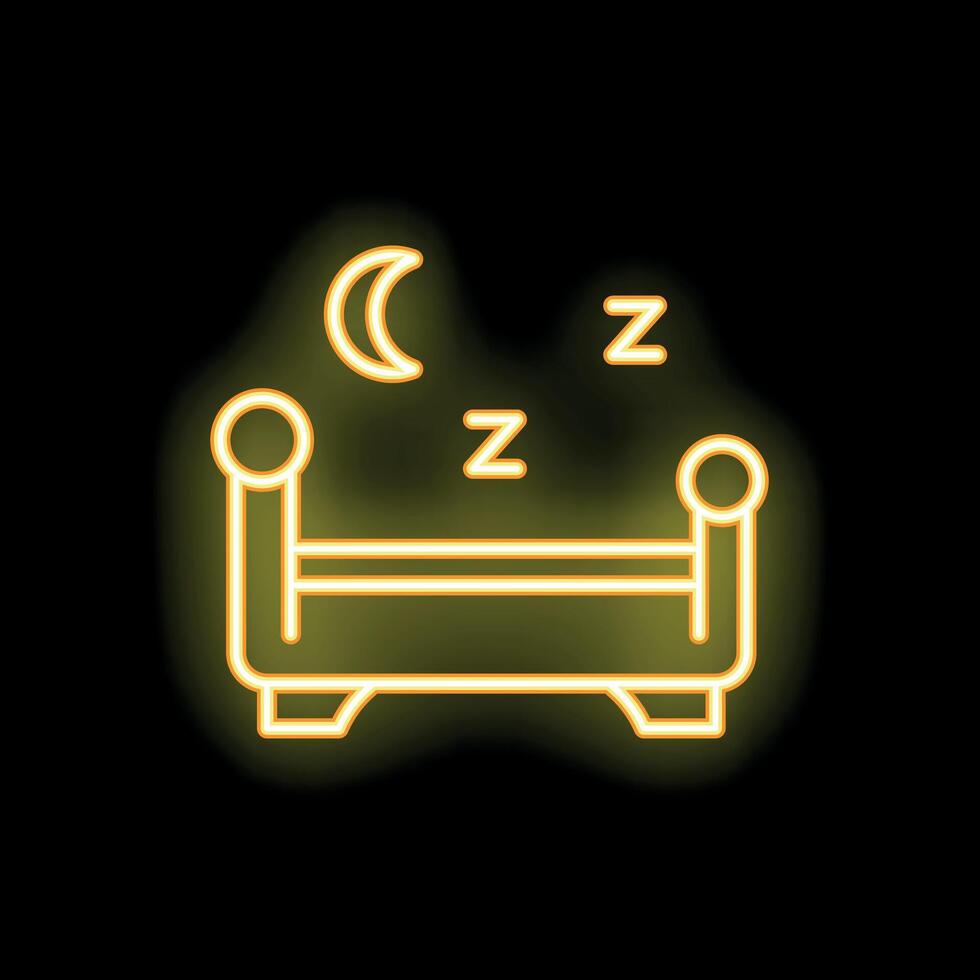 Neon icon of bed and moon representing sleep vector