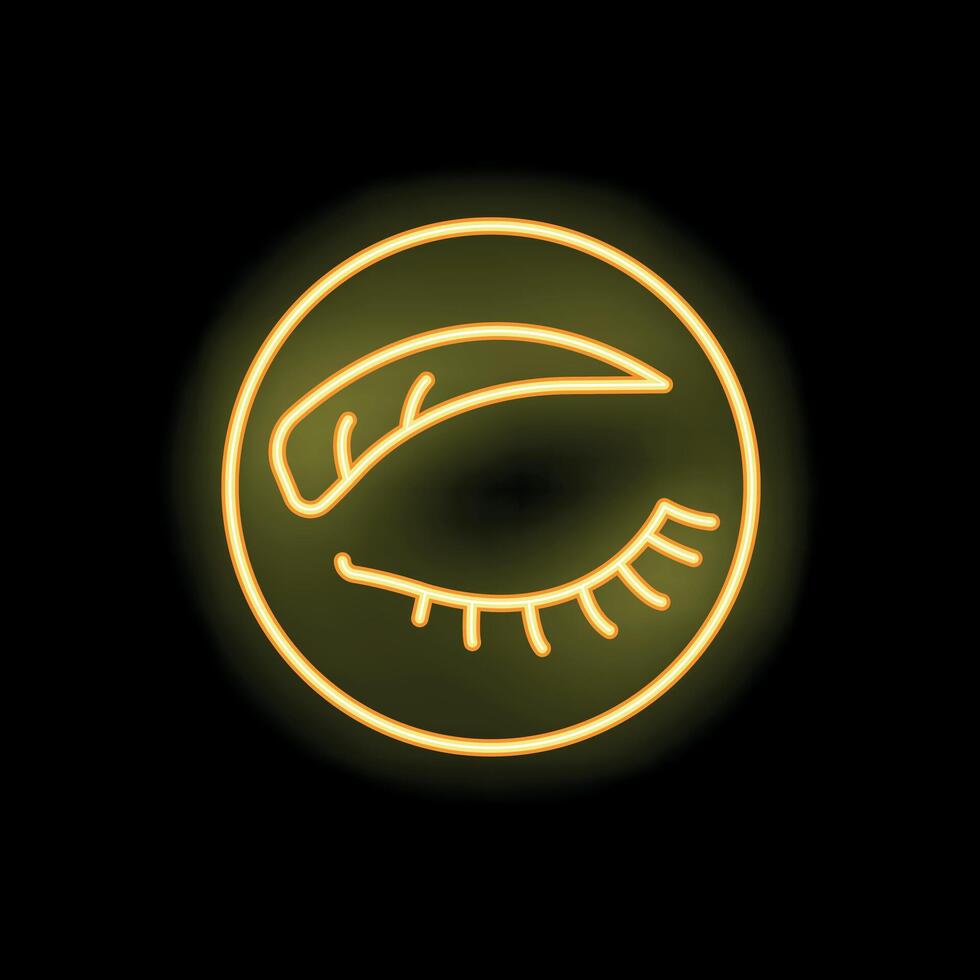Neon sign of eyebrow with eye in circle on black background vector