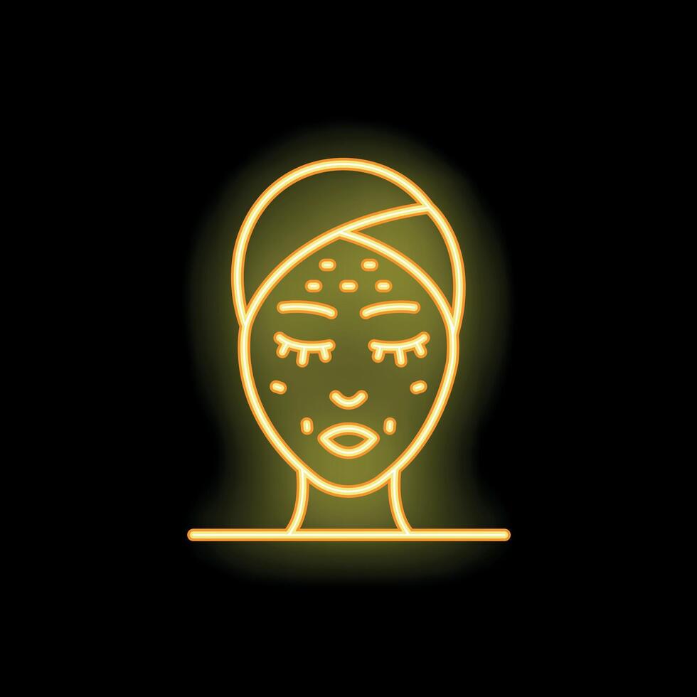 Woman relaxing with face mask in neon style vector