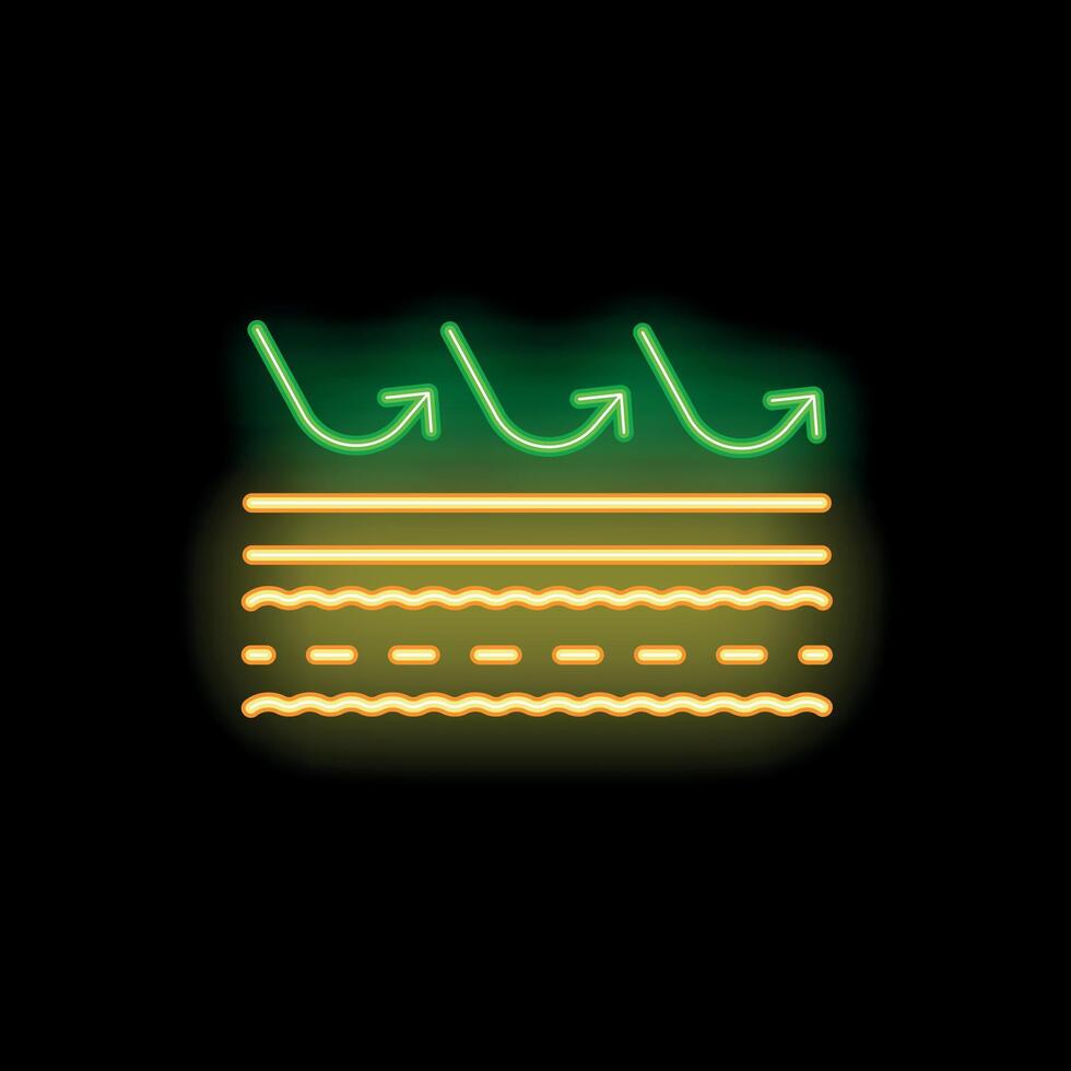 Neon icon of breathable material allowing airflow through fabric vector