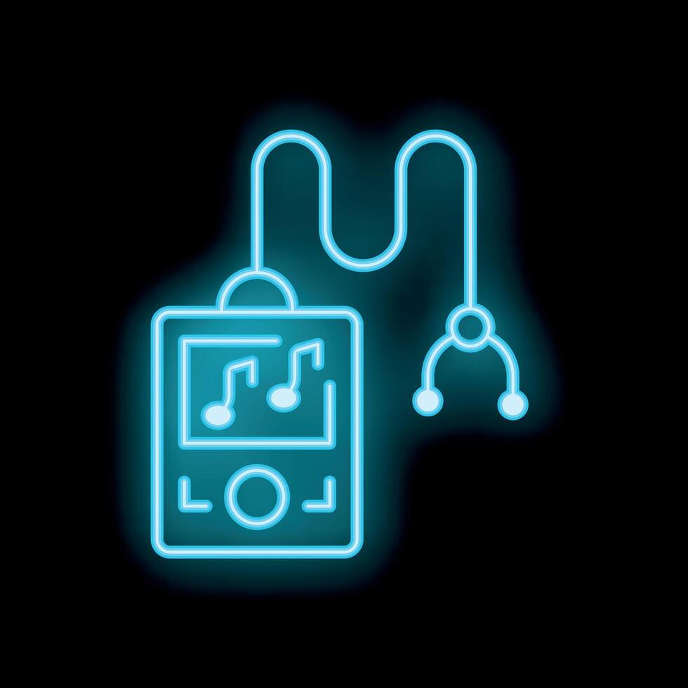 Neon music player icon with stethoscope for music therapy concept vector