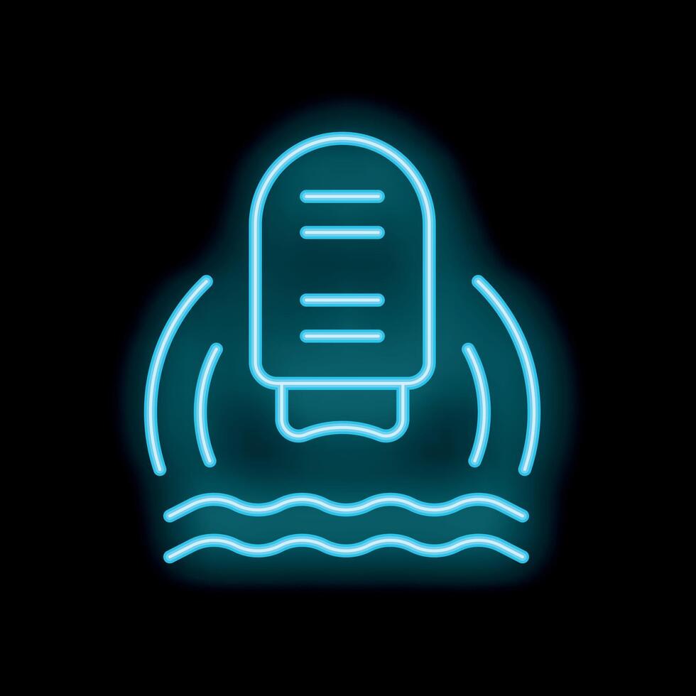 Neon echo sounder icon glowing on dark background vector