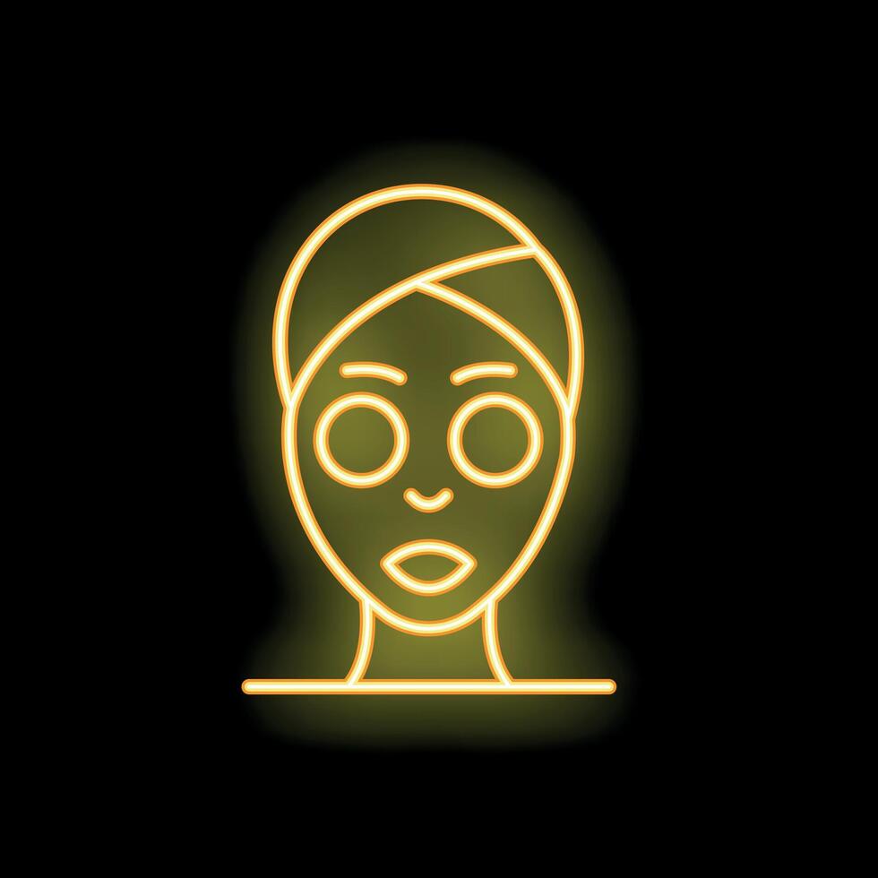 Woman wearing a towel applying a cosmetic face mask neon sign vector