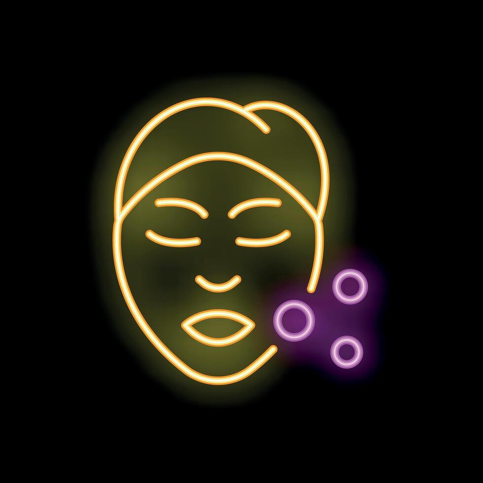 Woman applying cosmetic mask neon light signboard style icon vector