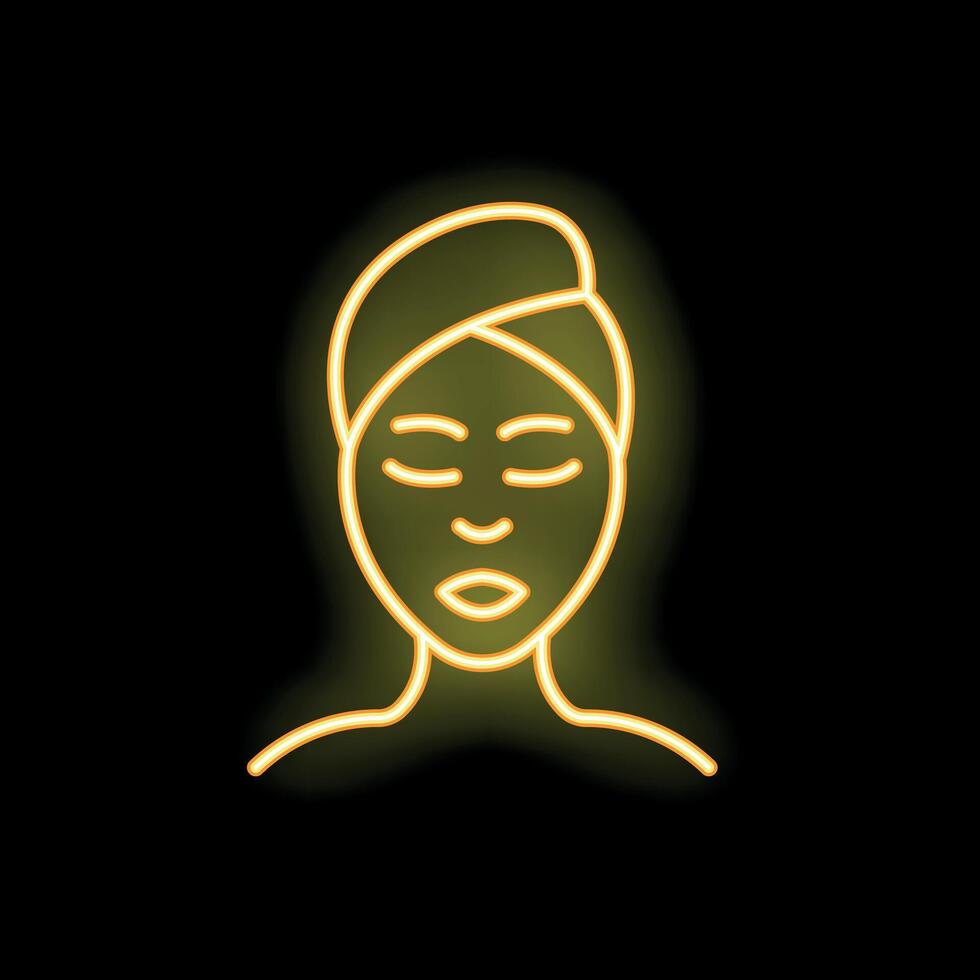 Woman wearing towel relaxing at spa neon signboard vector