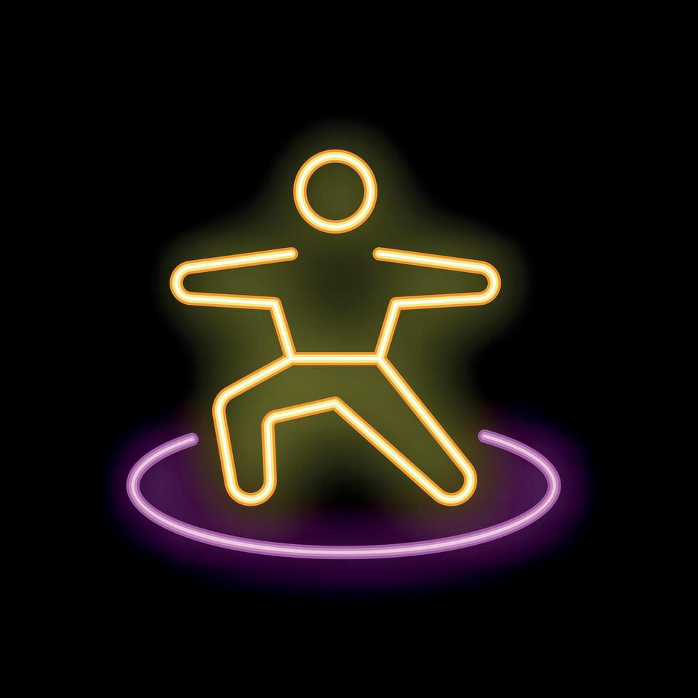 Neon sign of a person practicing yoga pose on black background vector
