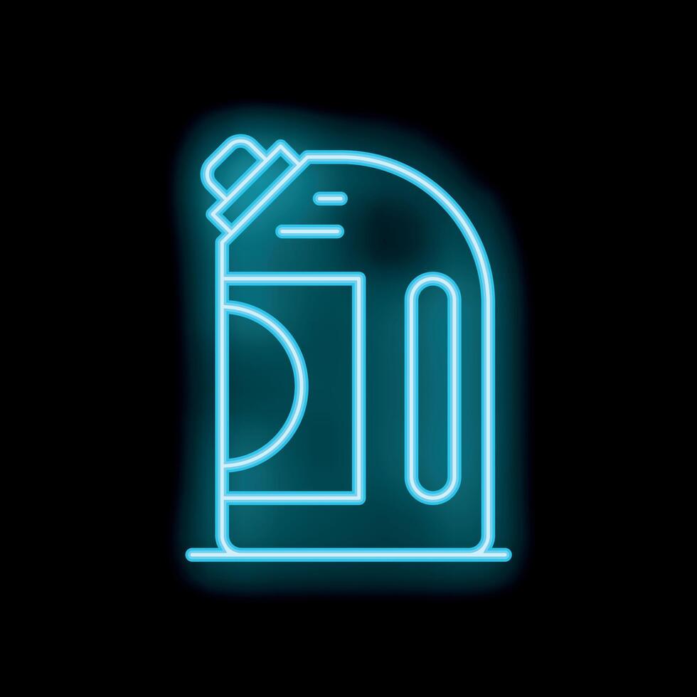 Neon blue washing machine detergent icon glowing on a black background vector