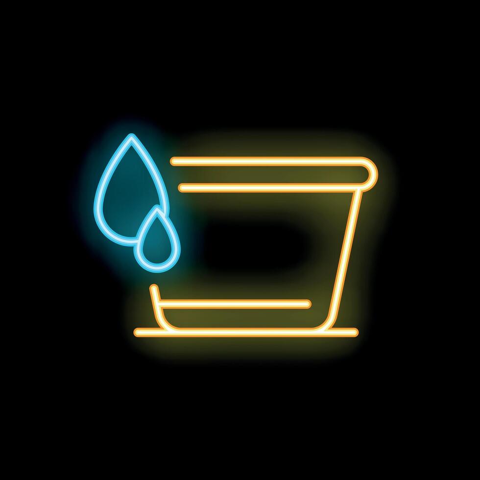 Neon icon of water droplets falling into a container vector