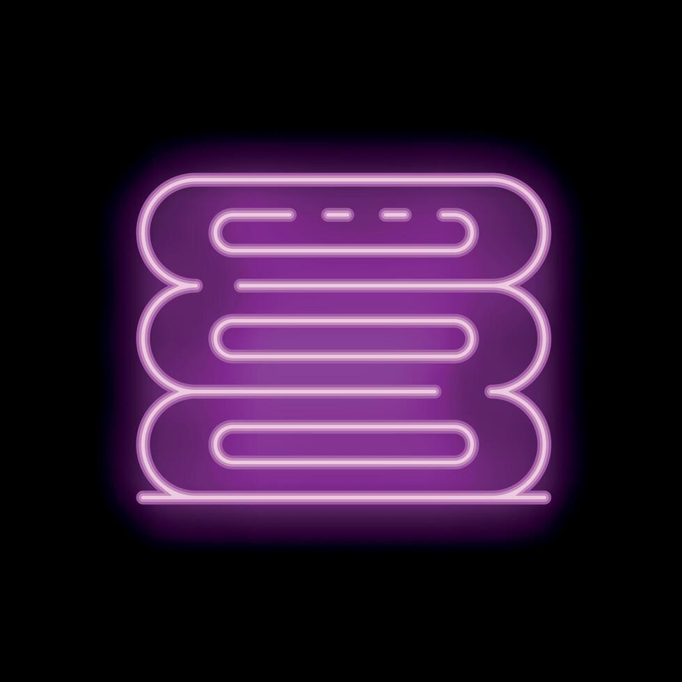 Glowing neon purple towel stack icon on black background vector