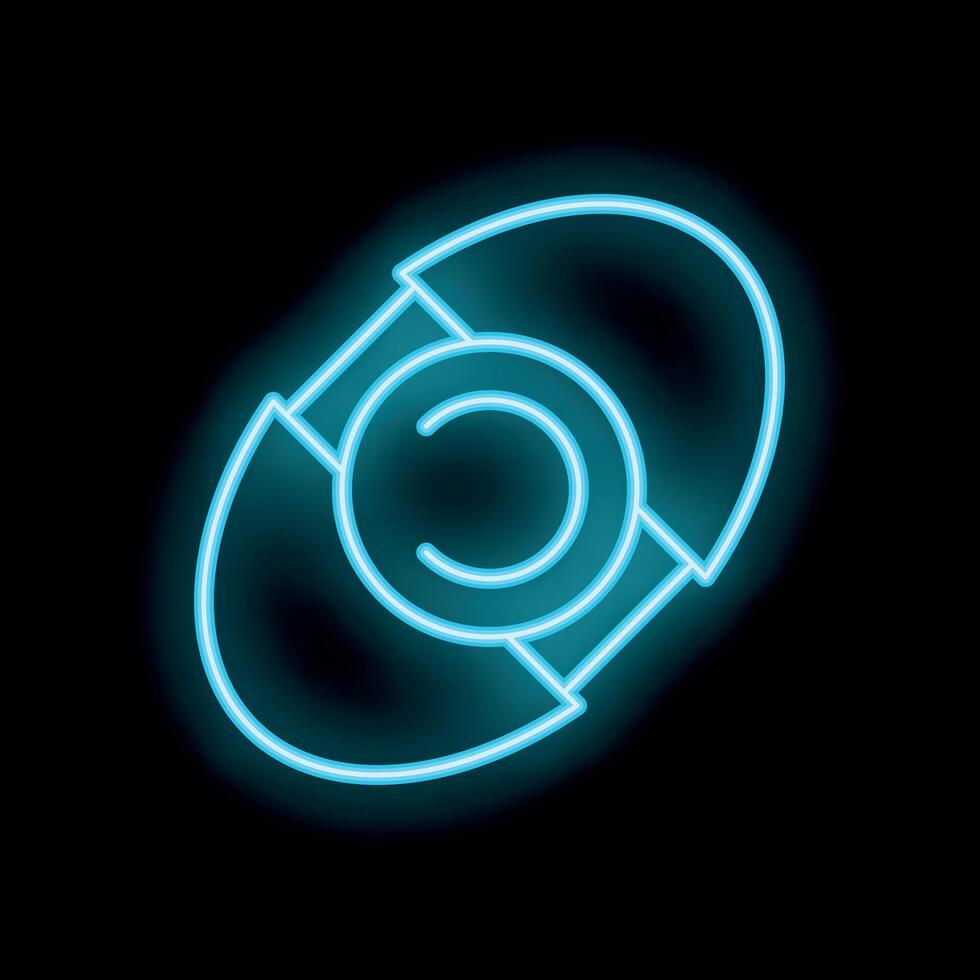 Neon blue icon of a smart contact lens on black background vector