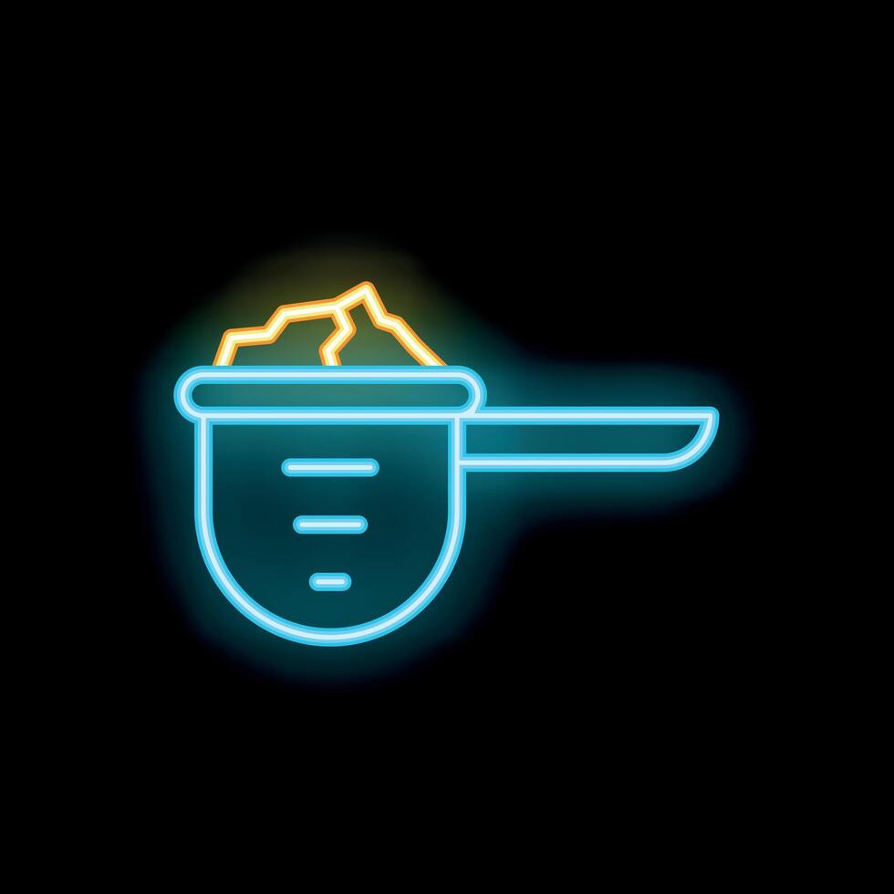 Neon sign of scoop with sport nutrition, protein, creatine or gainer vector