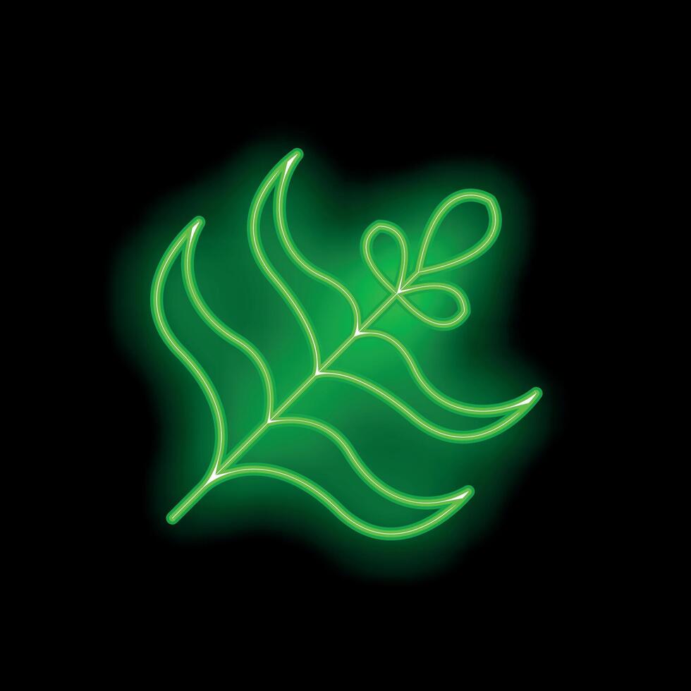Bright green neon plant glowing on black background vector