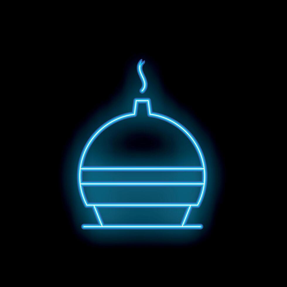 Blue neon sign of a traditional arabic incense burner on black background vector