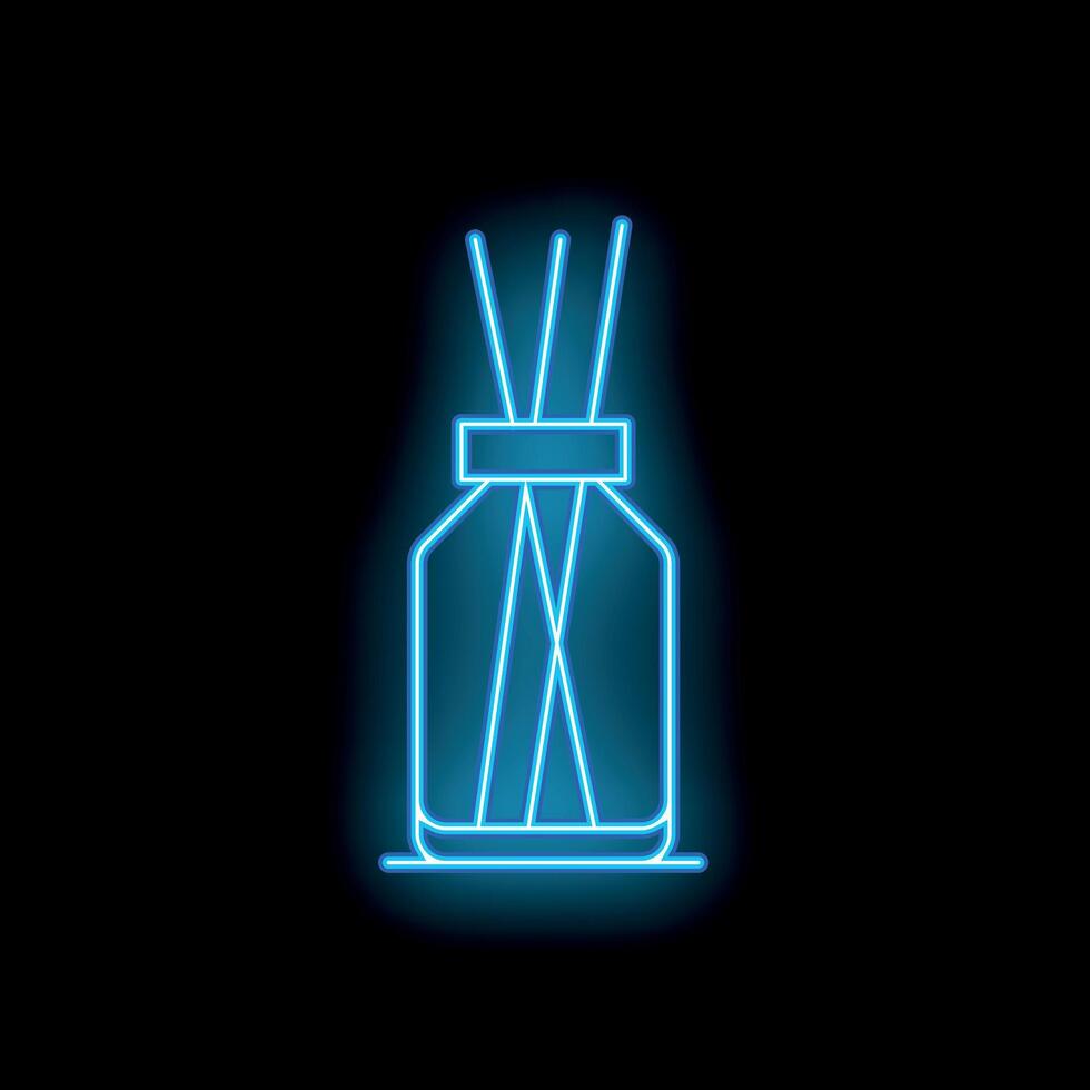 Neon blue aroma reed diffuser spreading essential oil fragrance vector