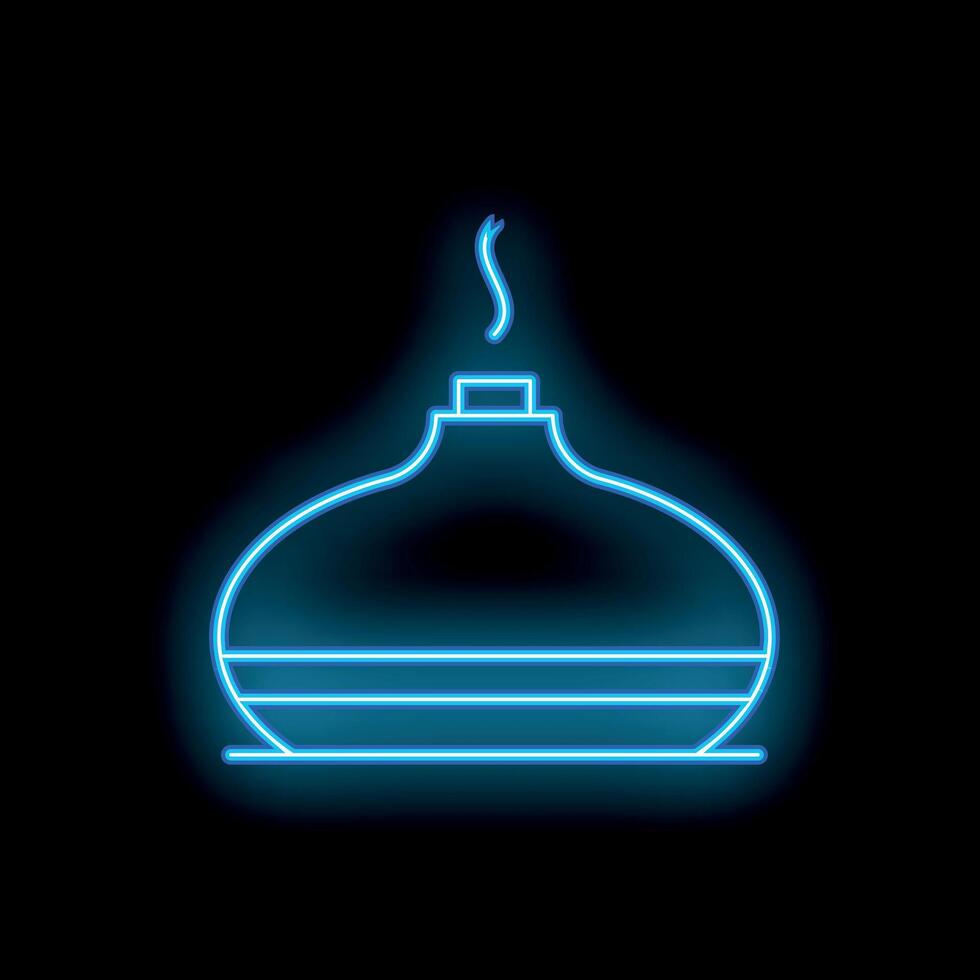 Blue neon sign of essential oil diffuser releasing aromatic vapor vector