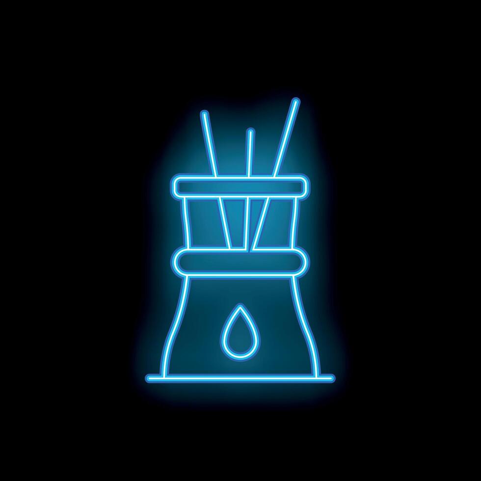 Blue neon sign of aromatic reed diffuser spreading pleasant aroma in room vector
