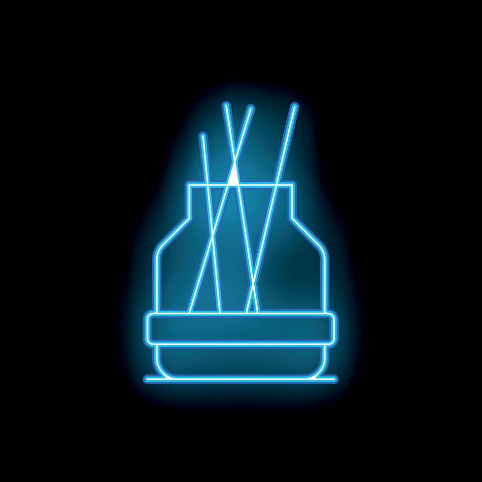 Blue neon sign of aromatic reed diffuser spreading pleasant aroma in the air vector