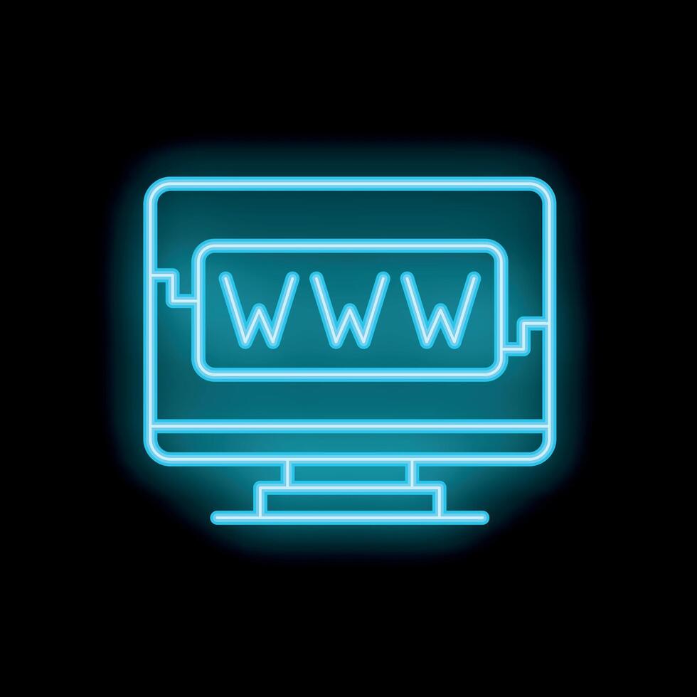 Neon computer screen showing www text symbol vector