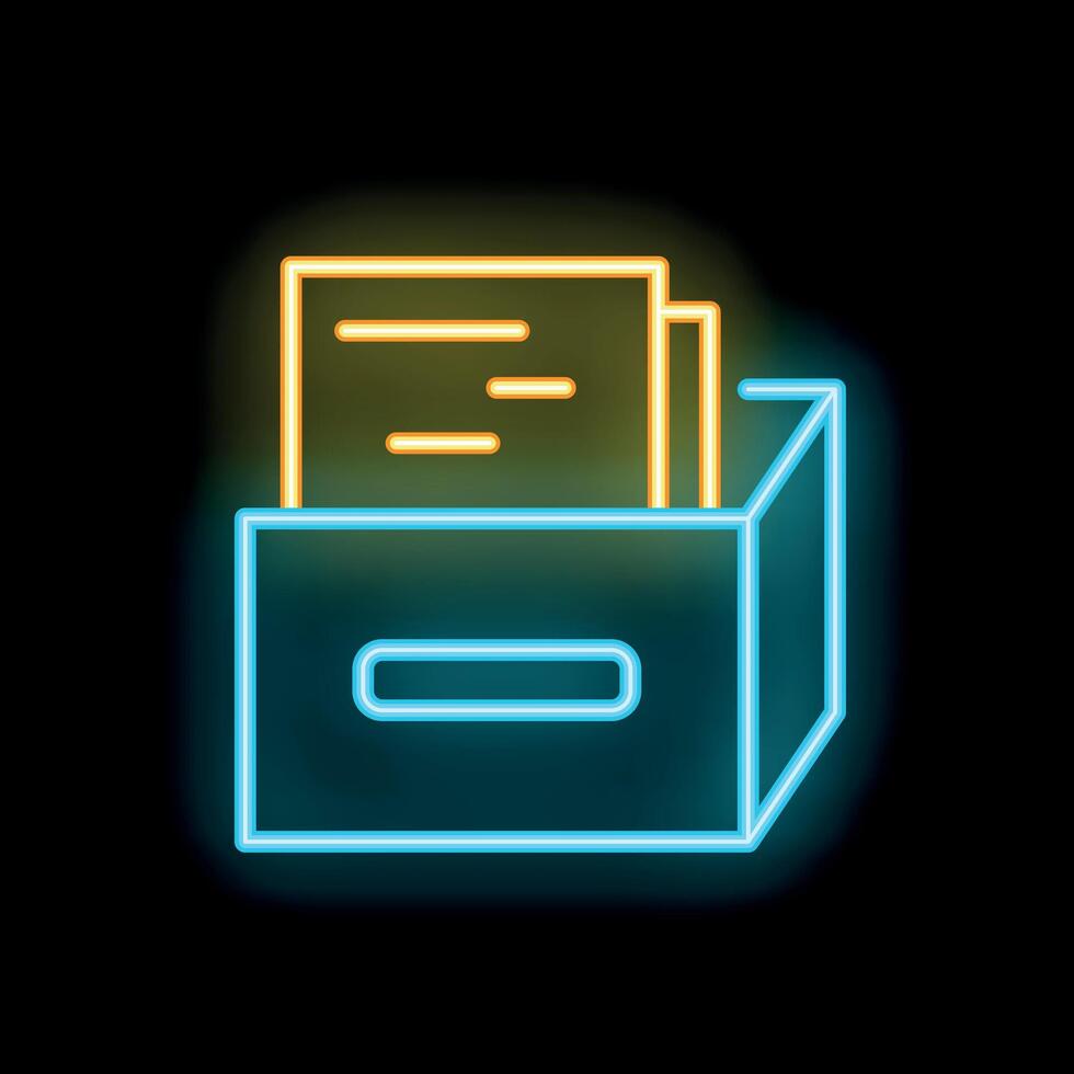 Neon archive box icon glowing on dark background vector