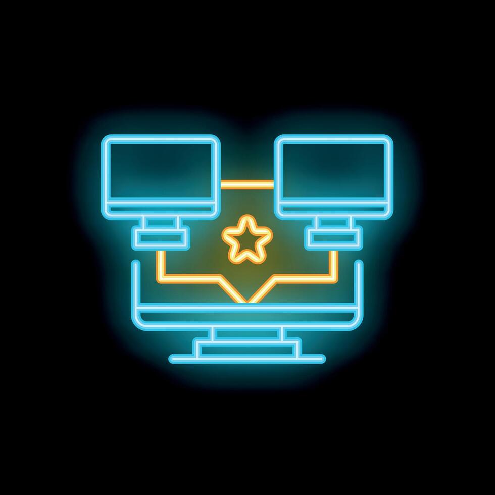 Neon icon of computers sharing files with star representing important data vector