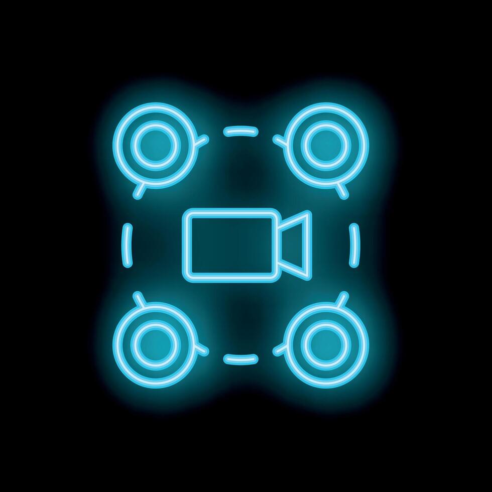 Neon icon of camera connecting people online for conference call vector