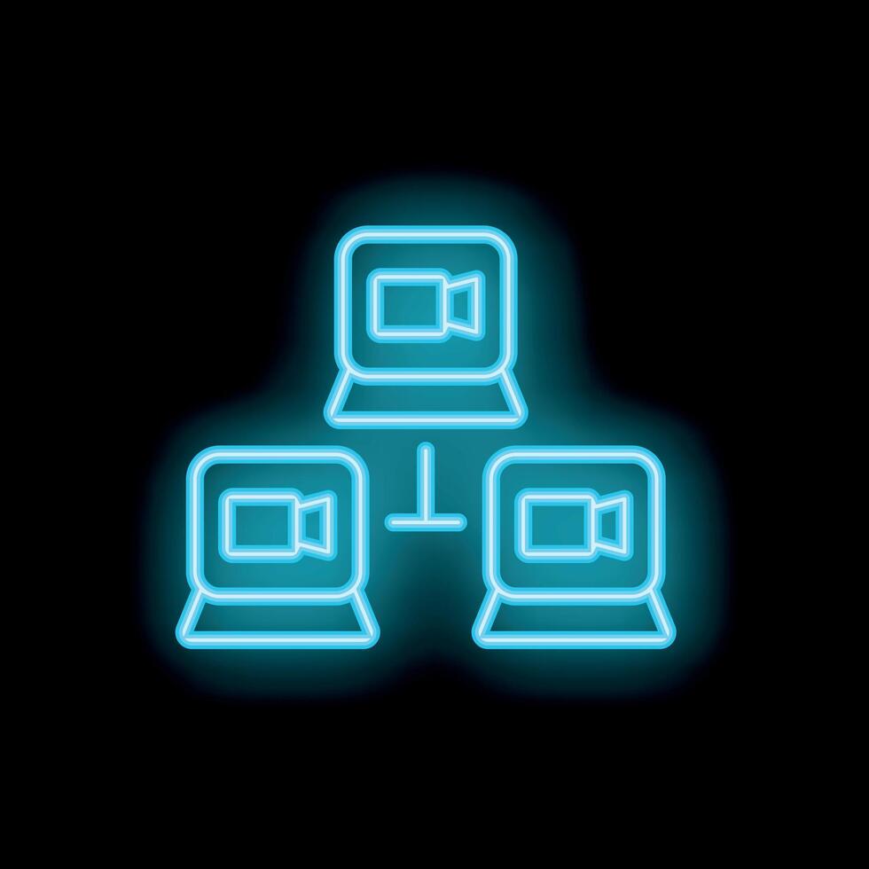 Neon conference network connecting people working from home office vector