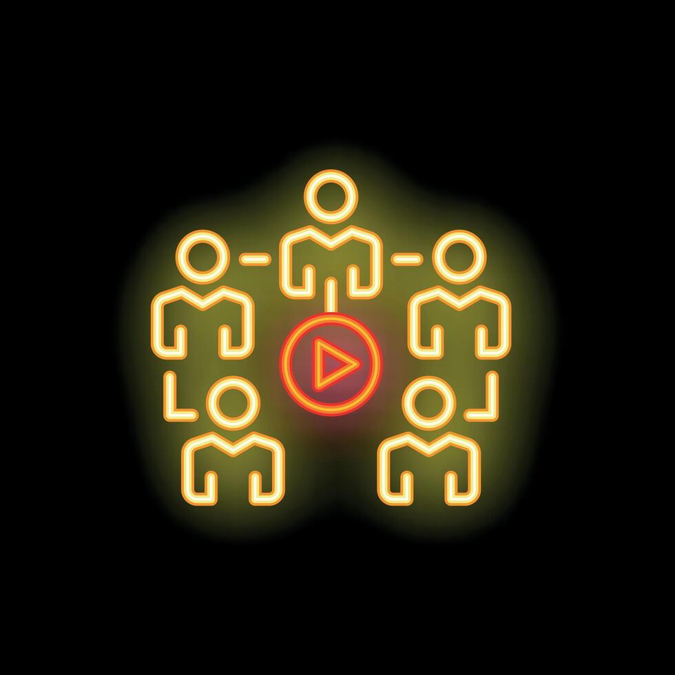 Neon icon of people sharing content online vector